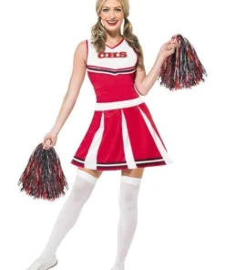 Smiffy's Cheerleader Adult Womens Fancy Dress Party Costume With Pom Poms