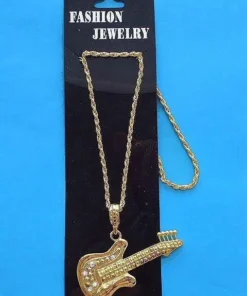 Carnival Products Mens Guitar Necklace Gold Metal