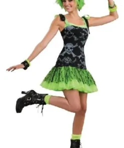 Disguises Rock 80's Lime Lace Dress Women Hire Costume