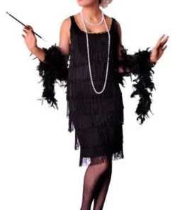Disguises Flapper Black Full Fringing Long Flapper Women's 1920's Hire Costume