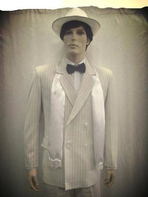Disguises Gangster White Pin Striped 1920's Men's Costume For Hire 3 Disguises Gangster White Pin Striped 1920's Men's Costume For Hire