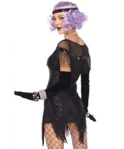 Leg Avenue Womens Flapper 1920s Dress Black Sequin Fringed Costume