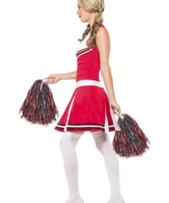 Smiffy's Cheerleader Adult Womens Fancy Dress Party Costume With Pom Poms