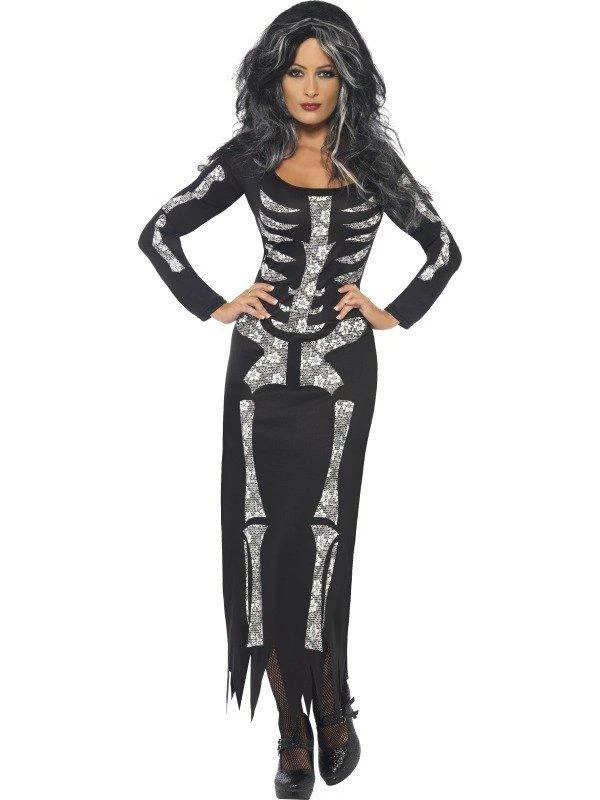 Smiffy's Skeleton Dress Women's Halloween Costume Womens 3 Smiffy's Skeleton Dress Women's Halloween Costume Womens