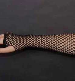 Interalia Womens Fishnet 80's Black Long Gloves
