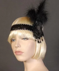 Interalia Womens Flapper Black 20's Costume Headband With Flower