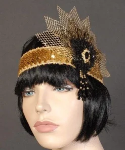 Interalia Netting Gold Flapper Deluxe Headband Womens