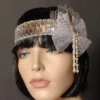 Interalia Pearls And Netting Flapper Headband Deluxe White Womens