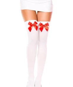 Music Legs Stockings Thigh High Stay-ups With Bows Opaque