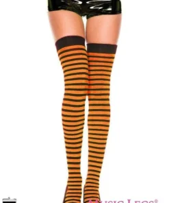 Music Legs Orange And Black Striped Stay-up Thigh High Stockings Womens