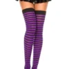 Music Legs Womens Purple And Black Striped Stay-up Thigh High Stockings