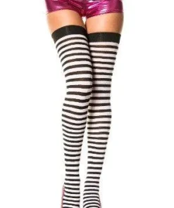 Music Legs Striped Black & White Fancy Dress Stockings Halloween Costume Stay-ups Womens