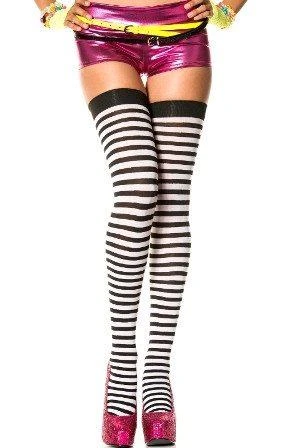 Music Legs Striped Black & White Fancy Dress Stockings Halloween Costume Stay-ups Womens 3 Music Legs Striped Black & White Fancy Dress Stockings Halloween Costume Stay-ups Womens