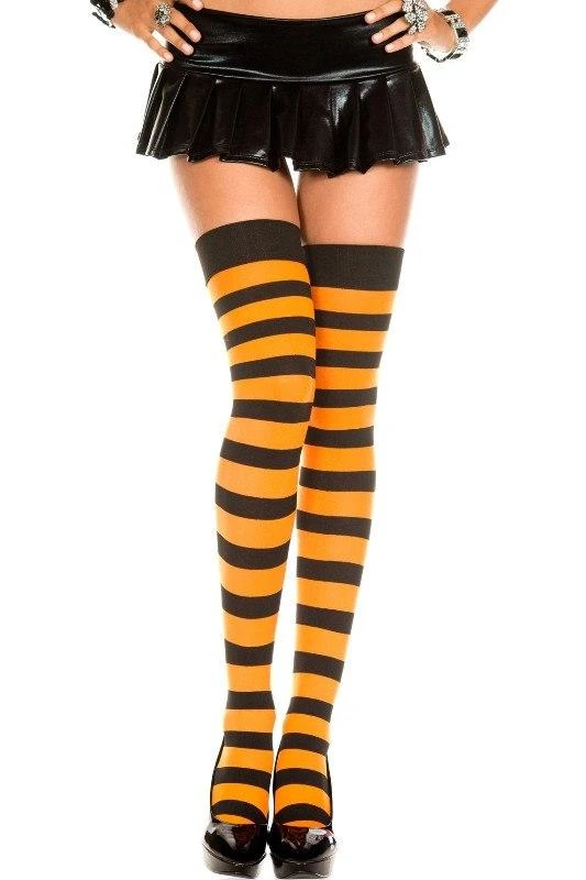 Music Legs Thigh Hi Wide Striped Stay-Up Stockings Womens 4 Music Legs Thigh Hi Wide Striped Stay-Up Stockings Womens