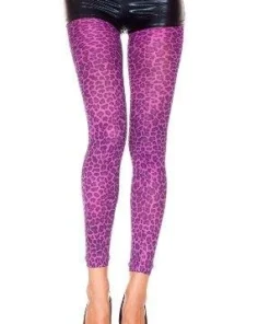 Music Legs Womens Tights Leopard Print Opaque Footless Purple Animal Print Tights