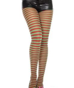 Music Legs Elf Striped Tights Red Green Pantyhose Fancy Costume Stockings