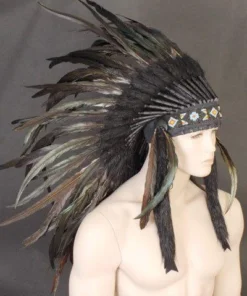 Interalia Indian Headdress Black Feather Native American Chief Quality Headgear Womens