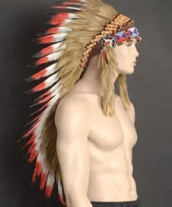 Interalia Womens Indian Authentic Native American Headdress With Red Feathers
