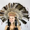 Interalia Womens Native American Feather Headdress With Turkey Feathers War Bonnet