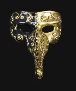 Carta Alta Long Nose Masquerade Male Venetian Mask Gold & Black