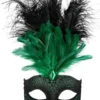 Tomfoolery Womens Gina Women's Masquerade Venetian Style Feather Mask Green