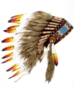 Interalia Native American Indian Headdress Yellow Red Chief Feather War Bonnet