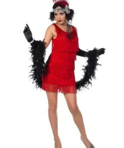 Disguises Flapper Full Black Or Red Fringing Women's 1920's Hire Costume Womens