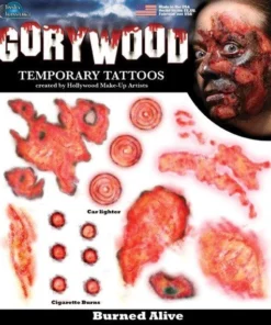 Tinsley Transfers Burned Alive Fake Temporary Halloween Tattoos Gory Costume Makeup