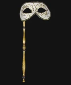 Carta Alta Masquerade Ladies Venetian Luxury Mask On Stick Made In Italy