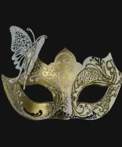 Carta Alta Butterfly Mask For Ladies Venetian Filigree Little Butterfly White & Gold
