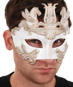 Tomfoolery Mens Cavalli Centurion Men's Venetian Style Masquerade Mask White