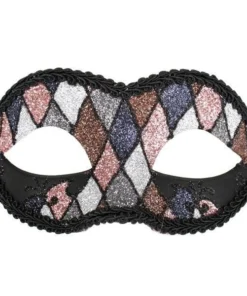 Tomfoolery Harlequin Masquerade Mask Glitter Metallic Diamond Pattern Womens