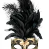 Tomfoolery Sienna Women's Masquerade Mask Black And Gold With Feathers