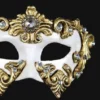 Carta Alta Womens Harlequin White & Gold Venetian Mask Baroque Masquerade Colombina 2 Carta Alta Womens Harlequin White & Gold Venetian Mask Baroque Masquerade Colombina