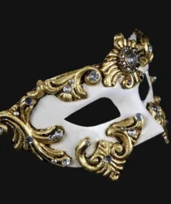 Carta Alta Womens Harlequin White & Gold Venetian Mask Baroque Masquerade Colombina