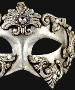 Carta Alta Womens Harlequin Silver Venetian Mask Baroque Masquerade With Crystal