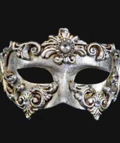 Carta Alta Womens Harlequin Silver Venetian Mask Baroque Masquerade With Crystal