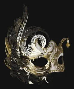 Carta Alta Swan Ladies Venetian Filigree Mask White & Gold Deluxe